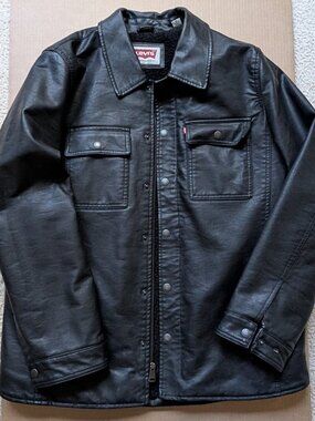 Levi's Black Faux Leather Jacket - Size Medium